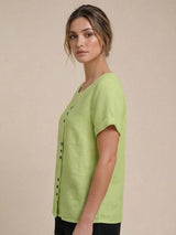 Olive | Women's Casual Tee Short Sleeve Scoop Neck Button Detail Top