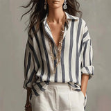 Romilda | Women's Striped Collared Long Sleeve Blouse