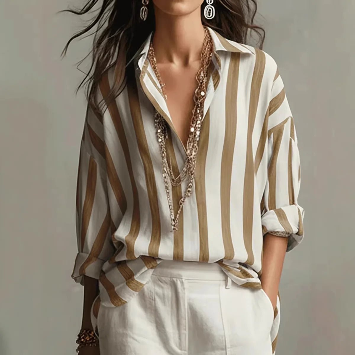 Romilda | Women's Striped Collared Long Sleeve Blouse