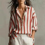 Romilda | Women's Striped Collared Long Sleeve Blouse