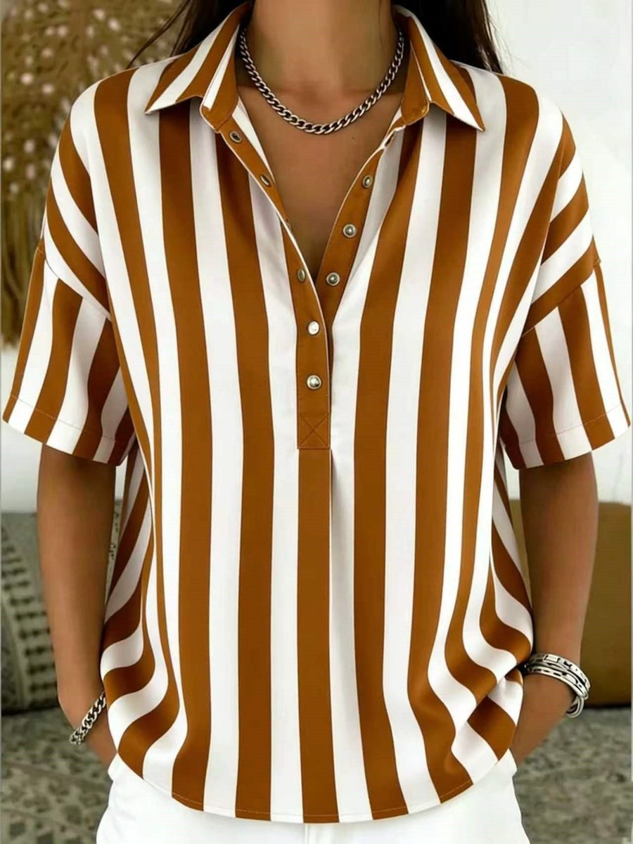 Rosalie | Women's Striped Collared Short Sleeve Blouse