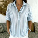 Rosalie | Women's Striped Collared Short Sleeve Blouse