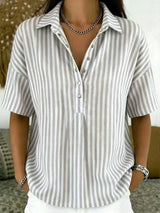 Rosalie | Women's Striped Collared Short Sleeve Blouse