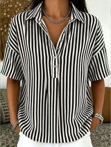 Rosalie | Women's Striped Collared Short Sleeve Blouse