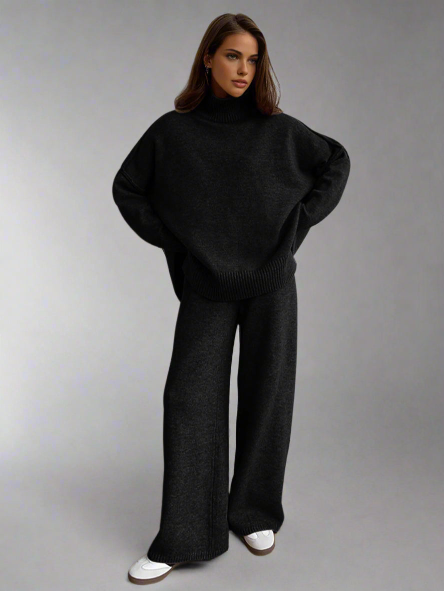Rowan | Women's Turtleneck Wide Leg Knit Lounge Set