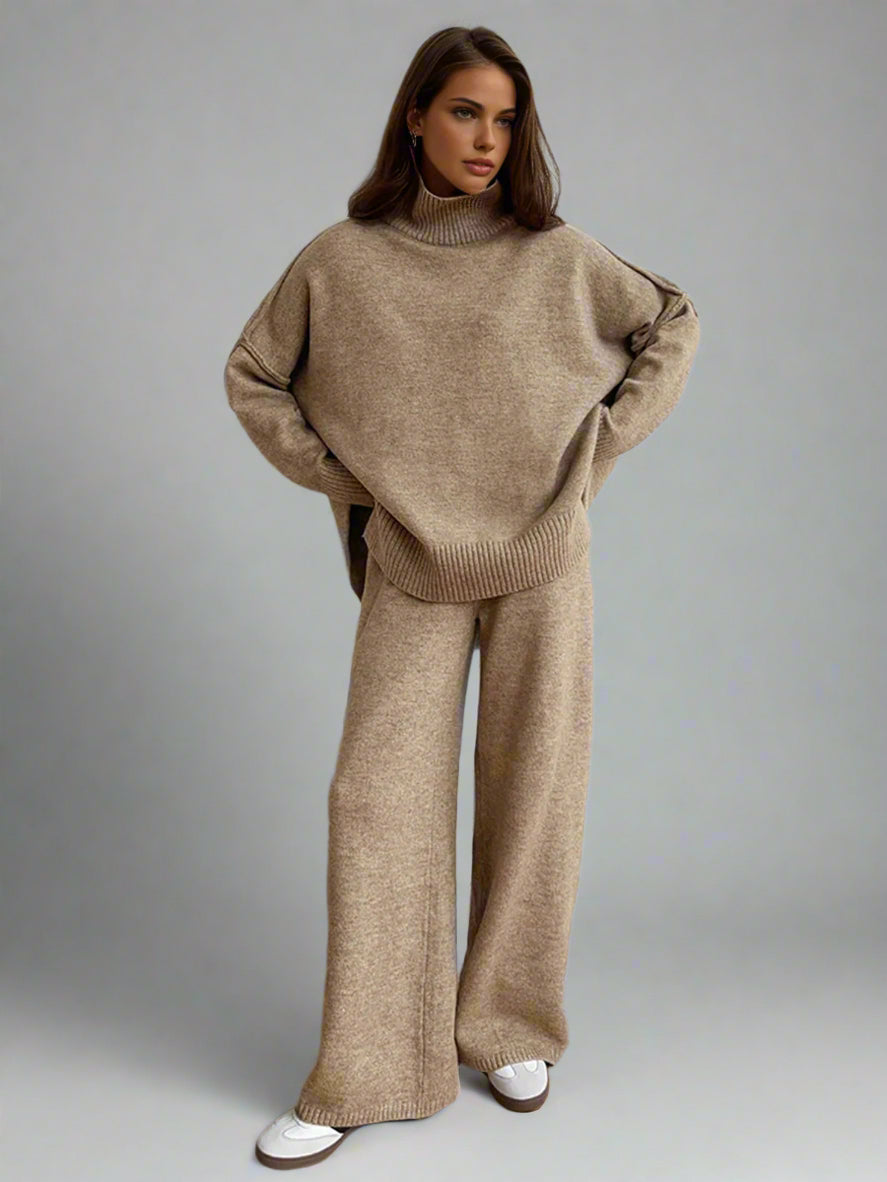 Rowan | Women's Turtleneck Wide Leg Knit Lounge Set