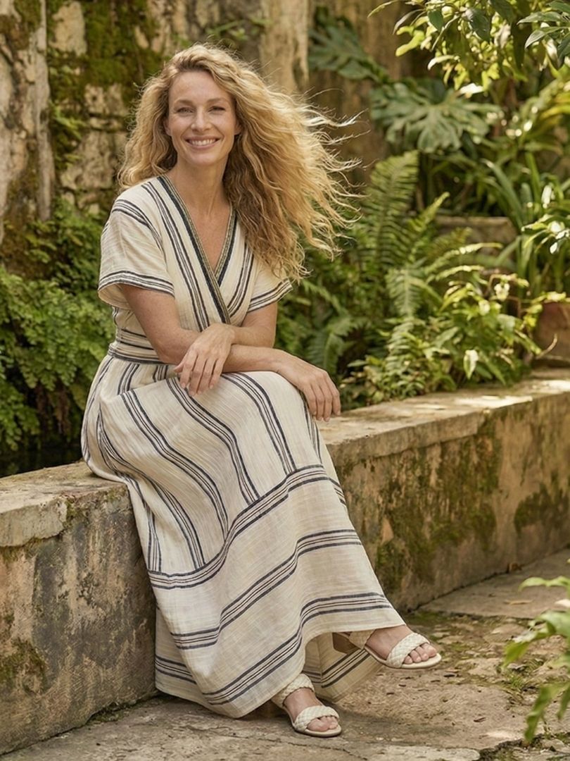 Roxy | Women's Striped V-Neck Wrap Maxi Dress