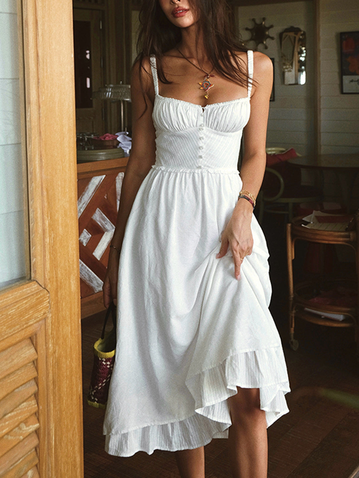Isla | Women's Ruffle Hem Cami Midi Dress Sleeveless Summer