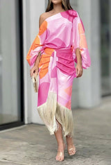 Saskia | Women's One Shoulder Fringe Midi Set