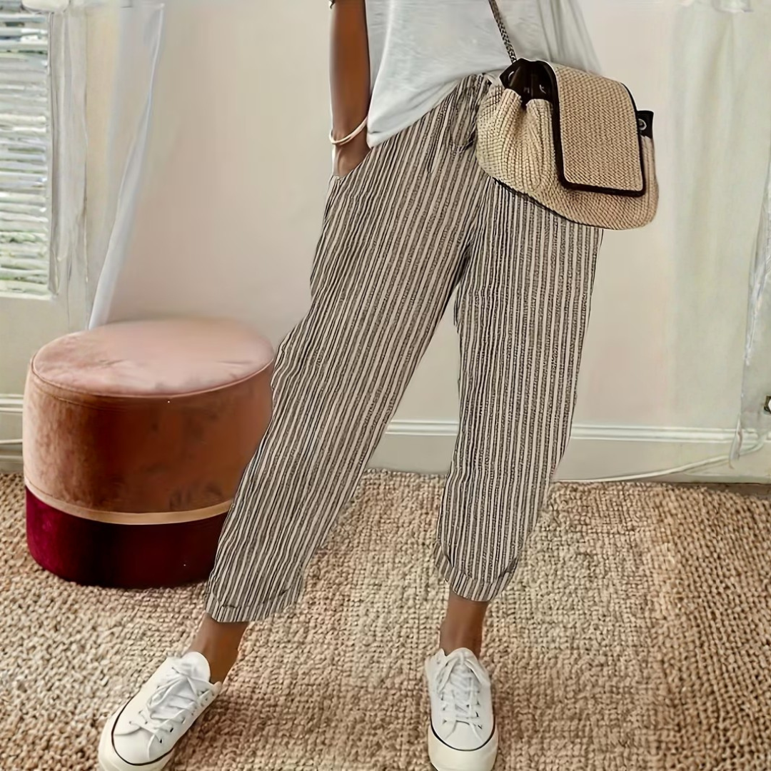 Seraphina | Women's Striped Wide Leg Linen Pants