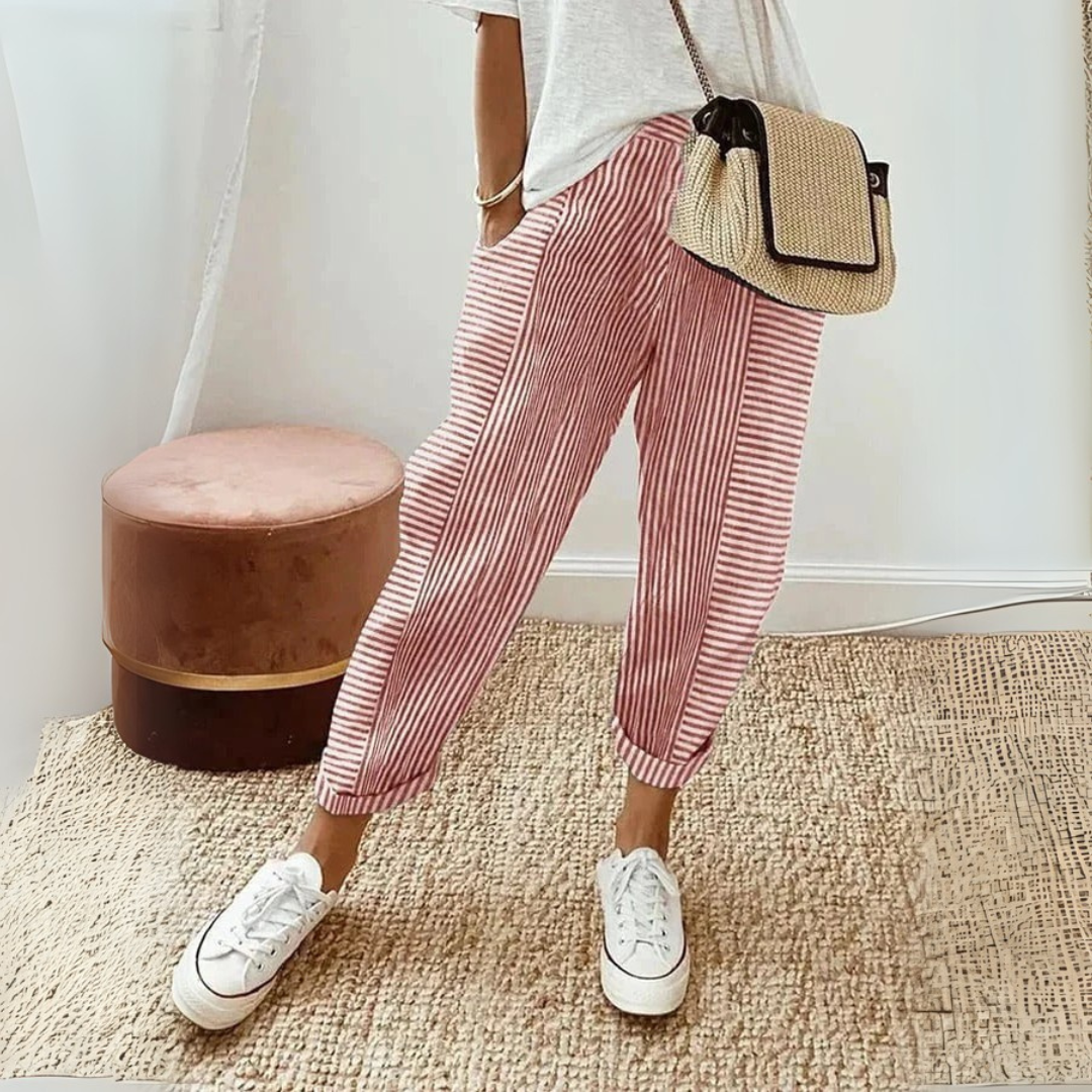 Seraphina | Women's Striped Wide Leg Linen Pants