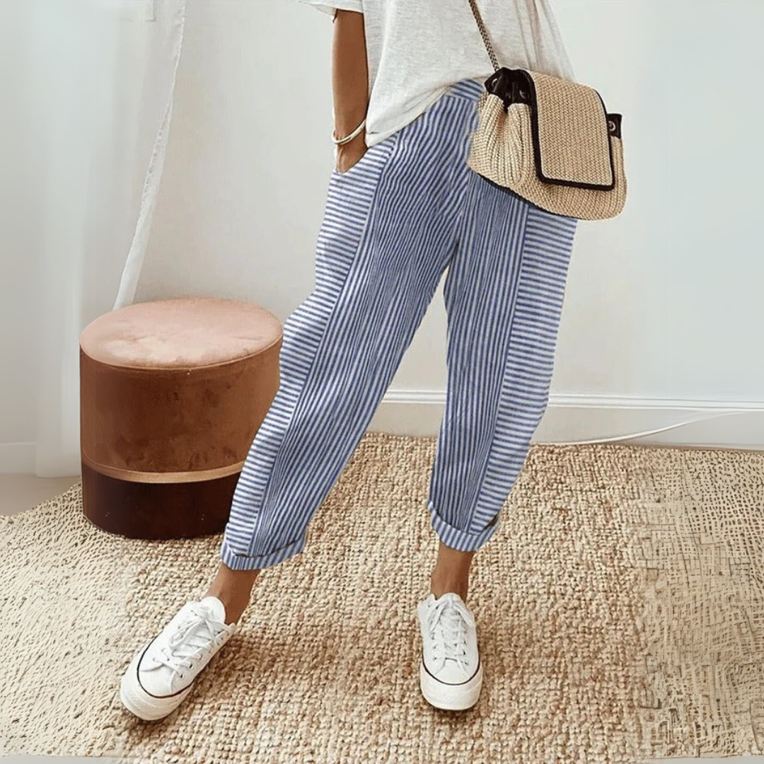 Seraphina | Women's Striped Wide Leg Linen Pants