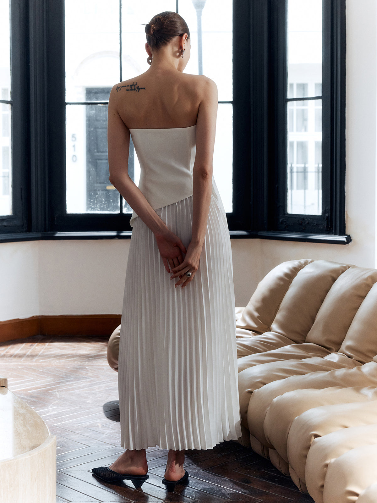 Aria | Women's Pleated Strapless Maxi Dress Side Split Elegant
