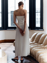 Aria | Women's Pleated Strapless Maxi Dress Side Split Elegant