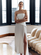 Aria | Women's Pleated Strapless Maxi Dress Side Split Elegant
