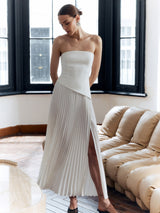 Aria | Women's Pleated Strapless Maxi Dress Side Split Elegant