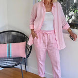 Zélie | Women's Linen Two-Piece Set Button Shirt & Drawstring Trousers