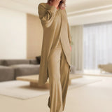 Danielle | Women's Two-Piece Lounge Set Long Sleeve Top & Wide-Leg Trousers