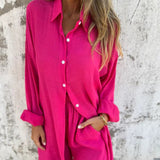 Sasha | Women's 2 Piece Linen Shirt and Shorts Set Long Sleeve