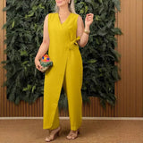 Mila | Women's V-Neck Wrap Jumpsuit Sleeveless Tie Waist
