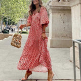 Margot | Women's V-Neck Puff Sleeve Boho Floral Maxi Dress