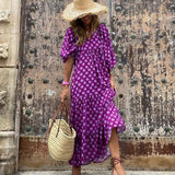 Margot | Women's V-Neck Puff Sleeve Boho Floral Maxi Dress