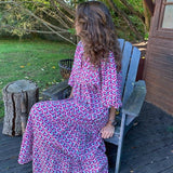 Margot | Women's V-Neck Puff Sleeve Boho Floral Maxi Dress