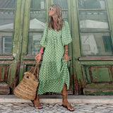 Margot | Women's V-Neck Puff Sleeve Boho Floral Maxi Dress