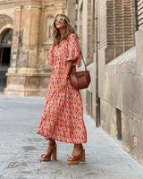 Margot | Women's V-Neck Puff Sleeve Boho Floral Maxi Dress