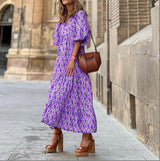 Margot | Women's V-Neck Puff Sleeve Boho Floral Maxi Dress
