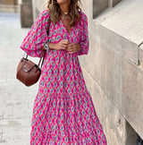 Margot | Women's V-Neck Puff Sleeve Boho Floral Maxi Dress
