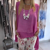 Oriane | Women's Two-Piece Set Asymmetric Sleeveless Top & Printed Trousers
