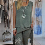 Oriane | Women's Two-Piece Set Asymmetric Sleeveless Top & Printed Trousers