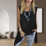 Oriane | Women's Two-Piece Set Asymmetric Sleeveless Top & Printed Trousers