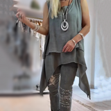 Oriane | Women's Two-Piece Set Asymmetric Sleeveless Top & Printed Trousers