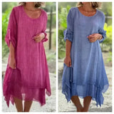 Rosa | Women's Layered Lace Hem Midi Dress 3/4 Sleeve Relaxed