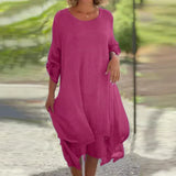 Rosa | Women's Layered Lace Hem Midi Dress 3/4 Sleeve Relaxed
