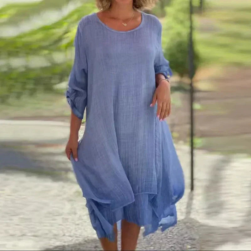 Rosa | Women's Layered Lace Hem Midi Dress 3/4 Sleeve Relaxed