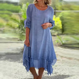 Rosa | Women's Layered Lace Hem Midi Dress 3/4 Sleeve Relaxed