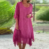 Rosa | Women's Layered Lace Hem Midi Dress 3/4 Sleeve Relaxed