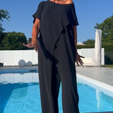 Nora | Women's 2 Piece Oversized Top and Wide Leg Trousers Set