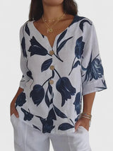 Tamsin | Women's Floral V-Neck 3/4 Sleeve Blouse