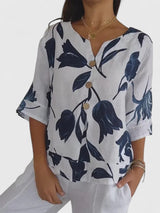Tamsin | Women's Floral V-Neck 3/4 Sleeve Blouse