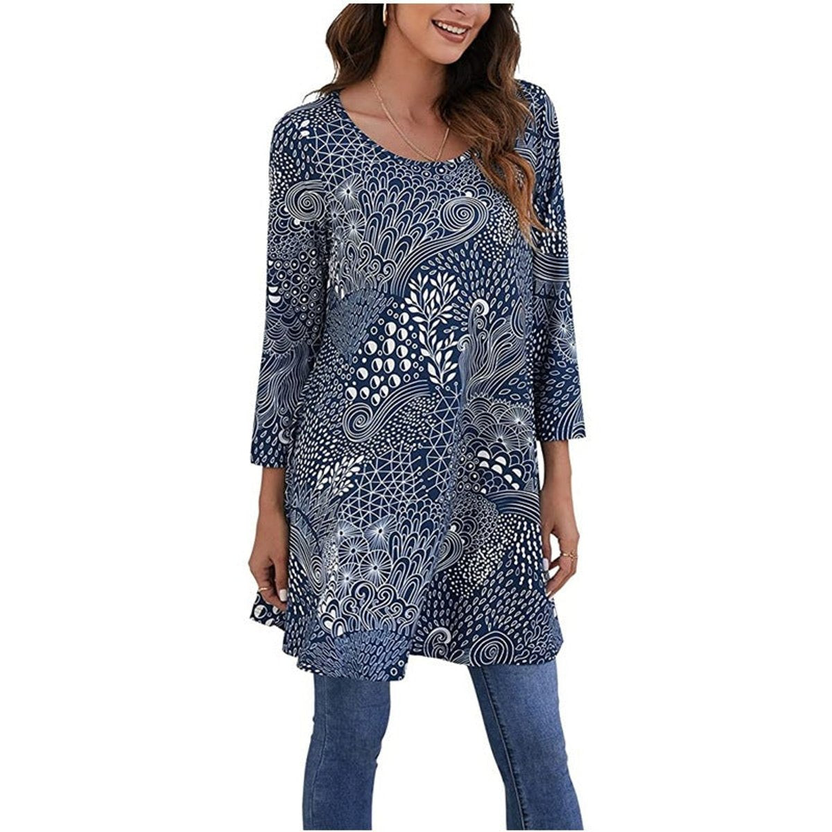 Tamzin | Women's Mandala Print 3/4 Sleeve Tunic Top