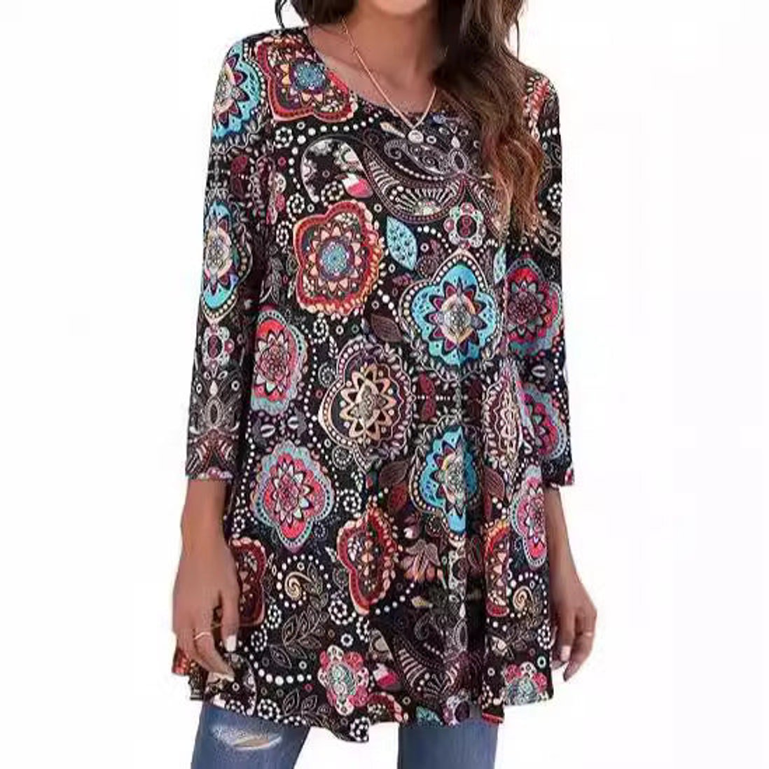Tamzin | Women's Mandala Print 3/4 Sleeve Tunic Top