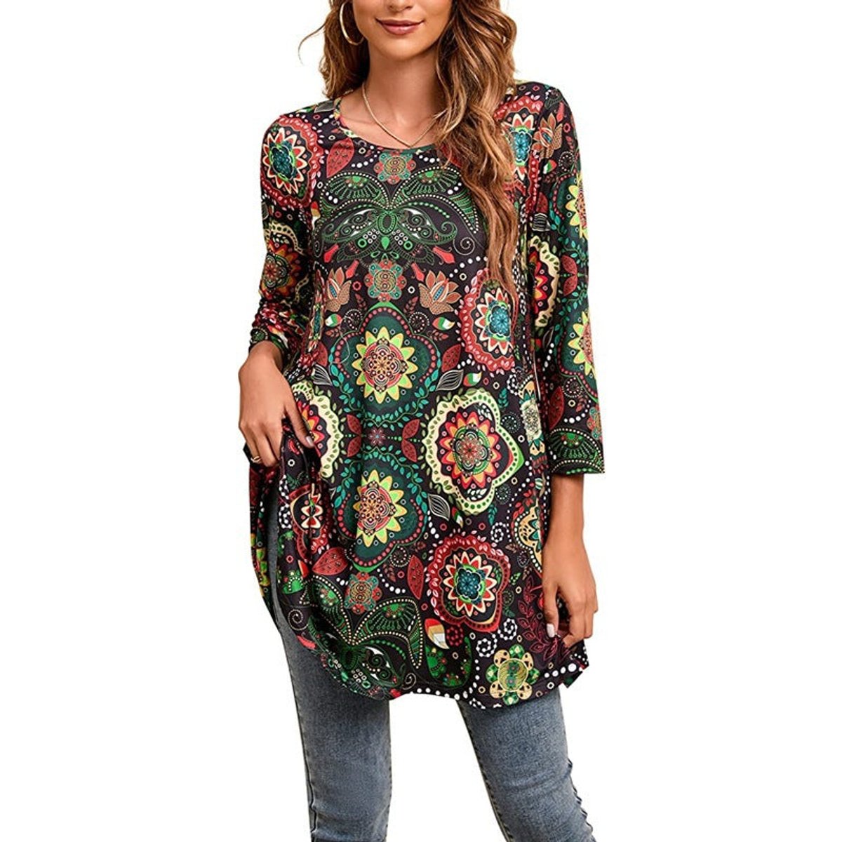 Tamzin | Women's Mandala Print 3/4 Sleeve Tunic Top