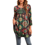 Tamzin | Women's Mandala Print 3/4 Sleeve Tunic Top