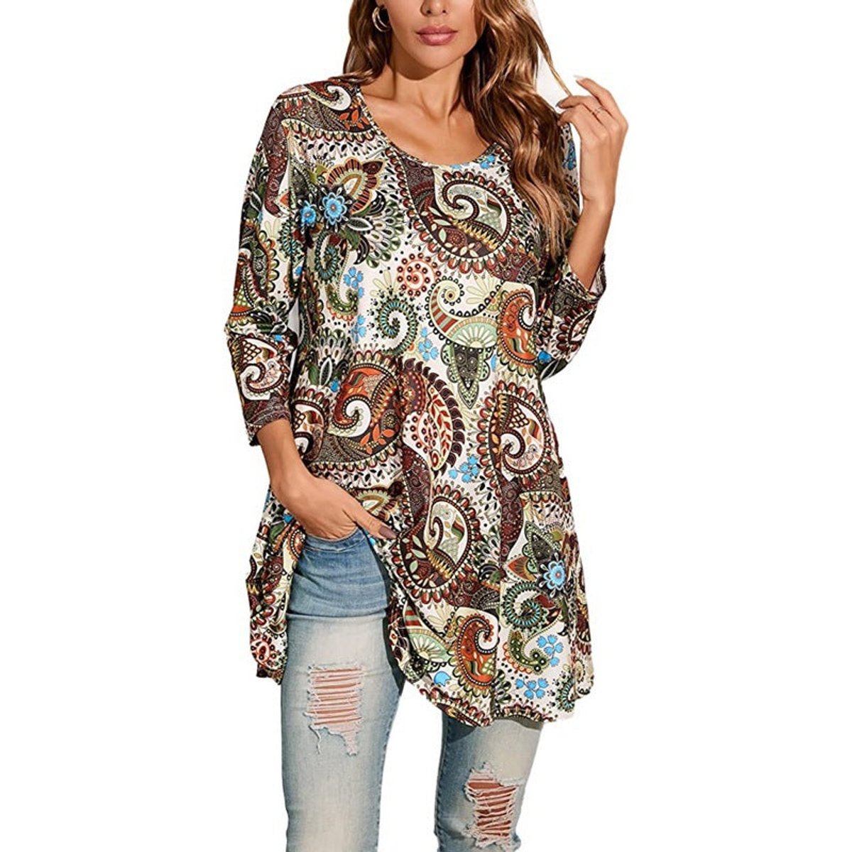 Tamzin | Women's Mandala Print 3/4 Sleeve Tunic Top