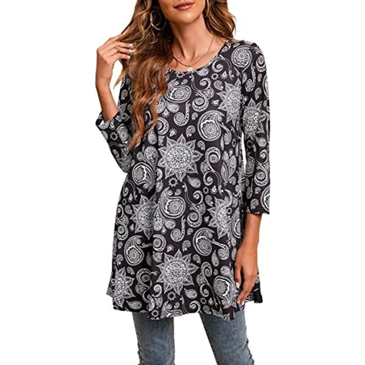 Tamzin | Women's Mandala Print 3/4 Sleeve Tunic Top