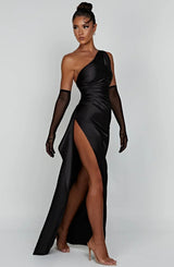 Thalia | Women's One Shoulder Slit Maxi Dress